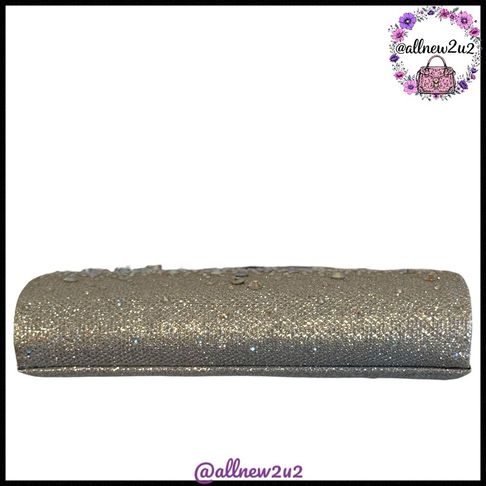 Jessica McClintock Beaded Elegant Silver Clutch Bag with Chan Strap - Picture 4 of 12